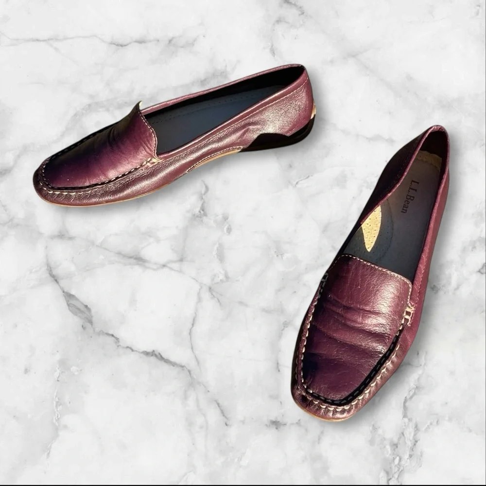L. Bean Burgundy Leather Penny Loafers 6.5M‎ Brazil Comfort Classic Preppy